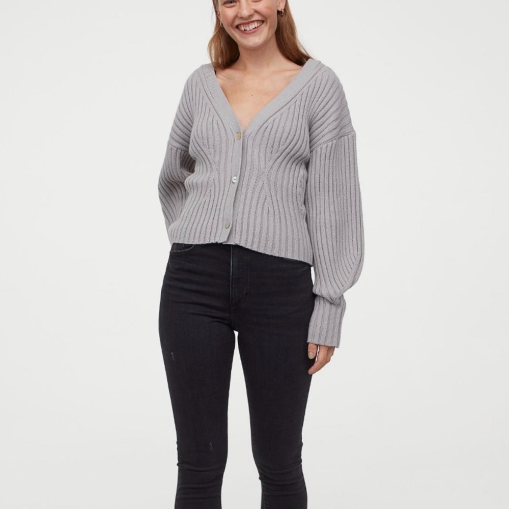 H&M Ribbed Knit Puff Sleeve Cardigan - Picture 2 of 12